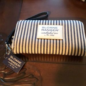 New with Tags Sloane Ranger 100% Denim Stripe Wristlet.